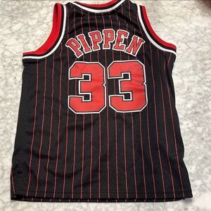 Mitchell & Ness Black and Red Pippen #33 Kids Jersey